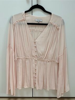 RO&DE - PLEATED BUTTON FRONT BLOUSE - BLUSH PINK - SIZE MEDIUM - LIKE NEW